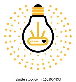 Vector smart home light concept with outline lamp bulb icons and router inside. Business flat logo template for modern company or new hi-tech project. LI-FI technology illustration