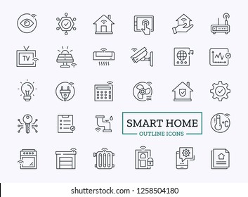 Vector Smart Home thin line Icons. Thin Line Vector Symbols Design of IOT devices for Website or app. Pictogram collection for modern dashboard