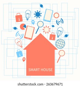 vector smart house illustration, banner, poster, concept of life