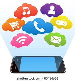 vector smart phone and applications on a white