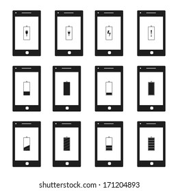 vector of smart phone with battery icon set on screen