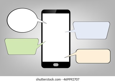 Vector smart phone with blank screen and message box on gray background