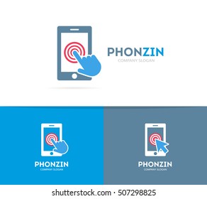 Vector smart phone and click logo combination. Mobile and cursor symbol or icon. Unique social and digital logotype design template.