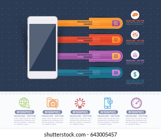 Vector Smart Phone Concept Colorful Infographics Shapes Illustration. Website Banner Design and Stats Presentation Elements