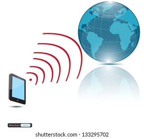 Vector smart phone connect to globe,telecommunication concept