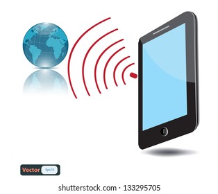 Vector smart phone connect to globe,telecommunication concept