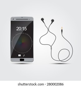 vector smart phone with earphones, Illustration