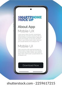 Vector smart phone frameless with transparent blank screen front view in circle for infographics, presentation or UI design interface. Mockup of realistic and detailed new cell phone