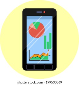 Vector smart phone  with graphs and charts