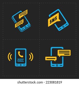 Vector smart phone icons on Black background