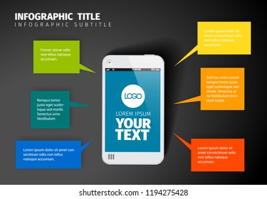 Vector smart phone infographic template with colorful speech content bubbles