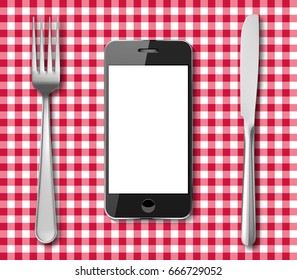 Vector of Smart phone with knife and fork