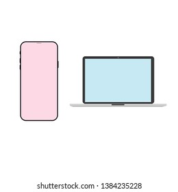 Vector of smart phone and laptop icon in pastel color on isolated white background. technology concept for online business