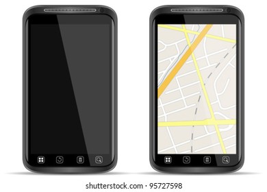 Vector Smart Phone With Map On White Background