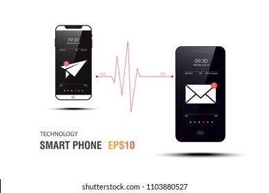 vector smart phone Realistic,smart phone  send and receive email,smart phone technology on white background
