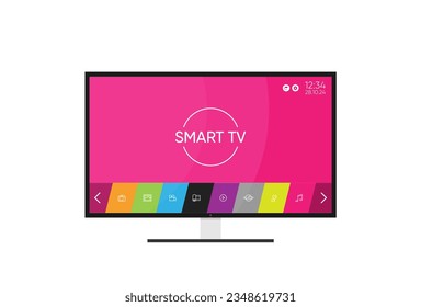 Vector smart tv concept - illustration in flat style with apps and video player on screen and remote control