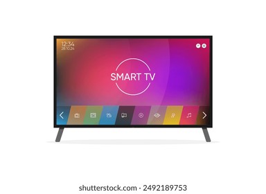 Vektorgrafik Smart TV Concept - Illustration im Flachstil mit App und Video-Player auf dem Bildschirm und Fernbedienung