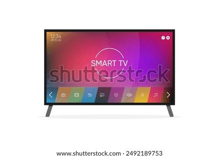 Vector smart tv concept - illustration in flat style with apps and video player on screen and remote control