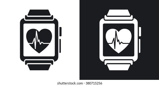 Vector smart watch with health app icon. Two-tone version on black and white background