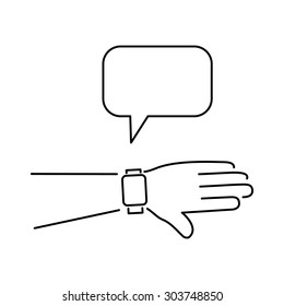 Vector smart watch linear icon with message on smartwatches | flat design thin line black modern illustration and infographic isolated on white background