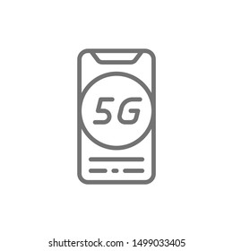 Vector smartphone with 5G internet line icon.