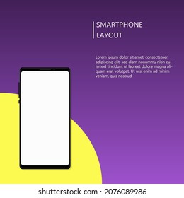 La pantalla en blanco del teléfono inteligente vector se burla de un degradado de moda vibrante de dos tonos de color morado-amarillo. Uso para banner digital, plantilla ux ui, infografía, presentación, anuncios en medios sociales.