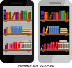 Vektorsmart phone mit Büchern. Eine Illustration zum Thema Lesen aus Gadgets.