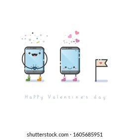 Vector smartphone character in love, Valentines day card 