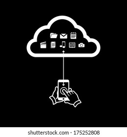 vector smartphone cloud computing scheme | flat design infographic white on black background