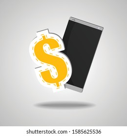 Vector : Smartphone with dollar signs on gray background