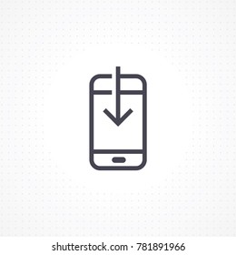 Vector smartphone with down arrow. Smartphone flat line icon. Mobile download icon in line style. Phone icon for apps and websites. Vector illustration