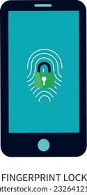 Vector smartphone con concepto de bloqueo de huellas digitales y vector de imágenes de seguridad digital para teléfonos móviles.