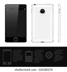 Vector smartphone. Front and back views.