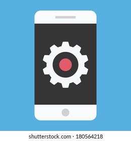 Vector Smartphone and Gear Icon Settings or Mobile Development Concept