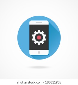 Vector Smartphone and Gear Icon Settings or Mobile Development Concept