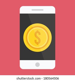 Vector Smartphone and Gold Coin Dollar Icon