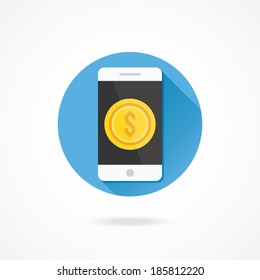 Vector Smartphone and Gold Coin Dollar Icon