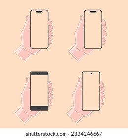 Smartphone vectorial, pantalla en blanco de mano, ilustración vectorial digital