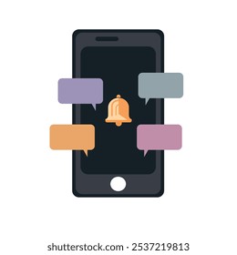 Vector Icono de teléfono inteligente con campana y icono de caja de chat aislado fondo blanco
