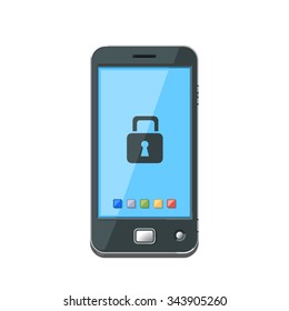 Uma ilustração de ícone de smartphone vetorial com um cadeado.
Ilustração do ícone do conceito de segurança do telefone celular.
Um dispositivo sem fio wifi conectado à Internet - seguro.