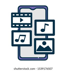 Vector smartphone icon with multimedia icons