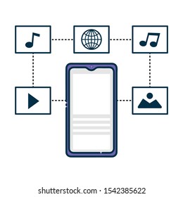 Vector smartphone icon with multimedia icons