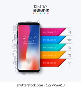 Vector smartphone infographic. Presentation template with 5 options, parts, steps or processes.