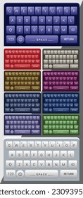 Vector Smartphone keyboard ui ten color Realistic and flat mobile phone keypad design set
