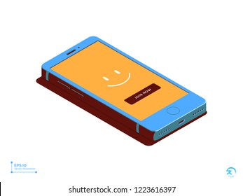 Vector smartphone with menu button. Isometric flat style illustration
