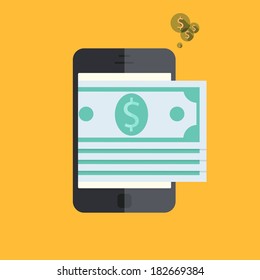 vector smartphone with mobile payment on orange