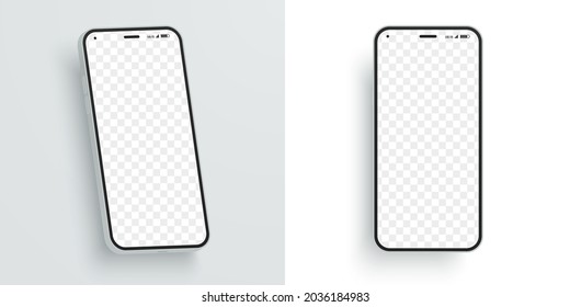 Vector smartphone mockup with blank screen to showcase your design. Modern mobile phone at different angles. Screen device mockup. Ideal for ui, ux demonstration.