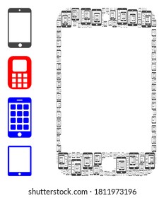 Vector smartphone mosaic is composed from randomized self smartphone icons. Recursion composition from smartphone. Some other icons are present in this vector.