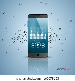 Vector of smartphone with music player app. 