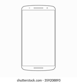 Vector smartphone outline template. Wireframe contour of modern mobile phone, cellphone isolated on white background. Device icon or symbol